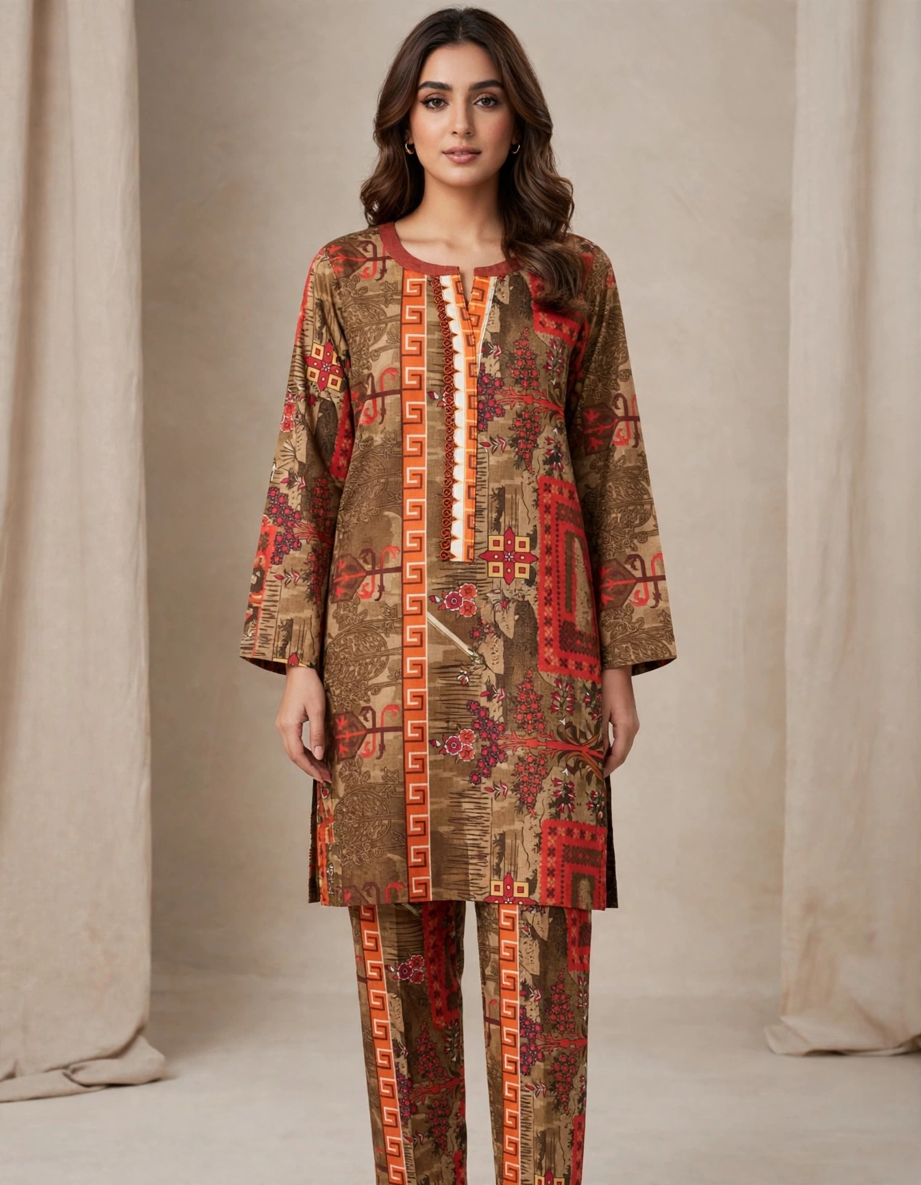Brown 2 Pc Khadar suit by Desires