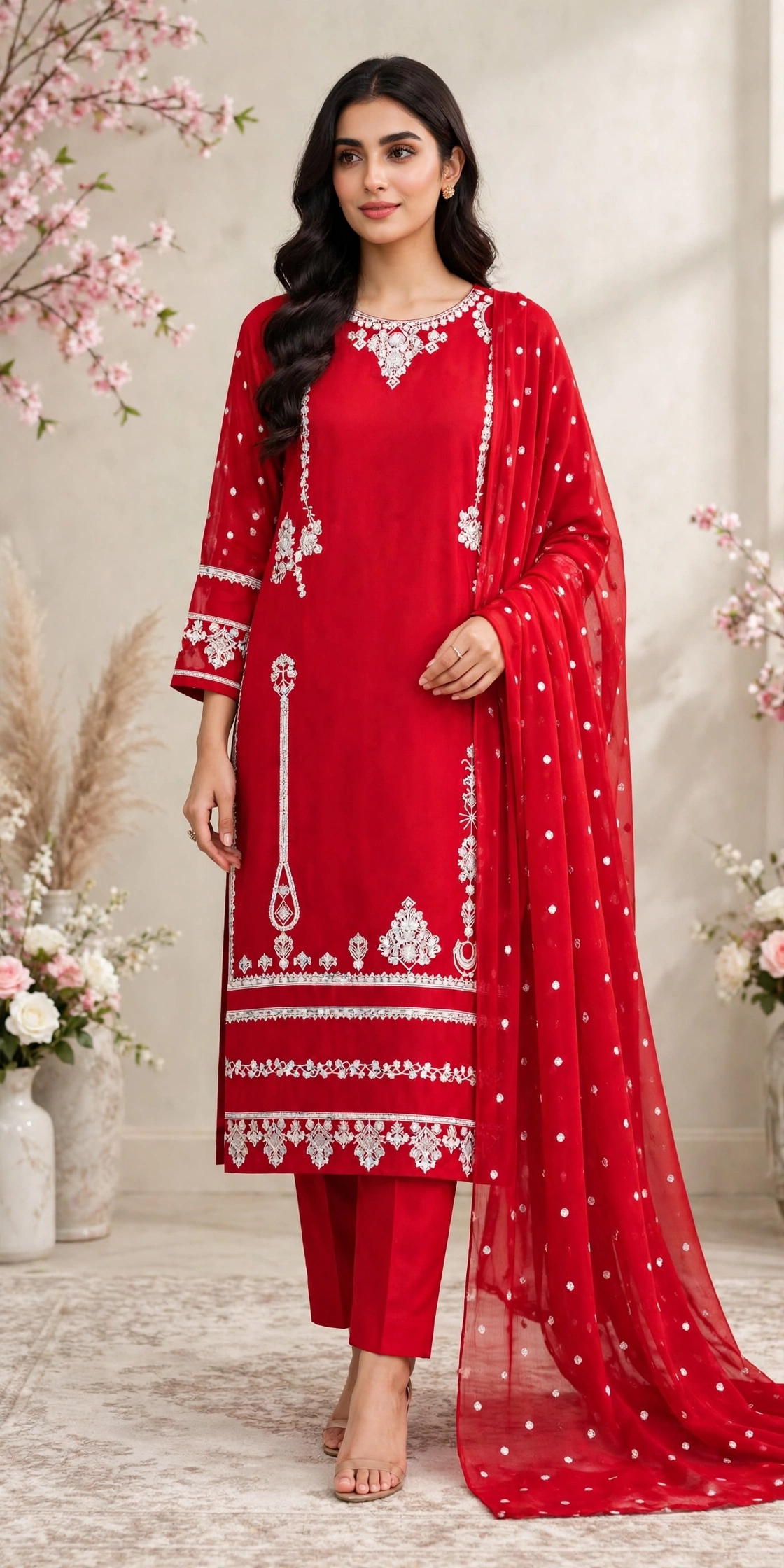 Red 3PC Chiffon suit by Desires