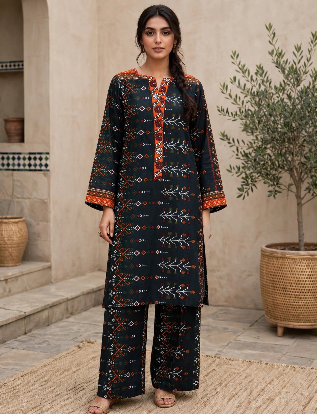 Black 2 PC Khadar suit by Desires